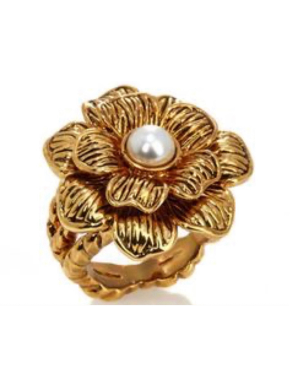 New Camrose Kross Audrey Hepburn Gold Flower Ring with Pearl Center 9